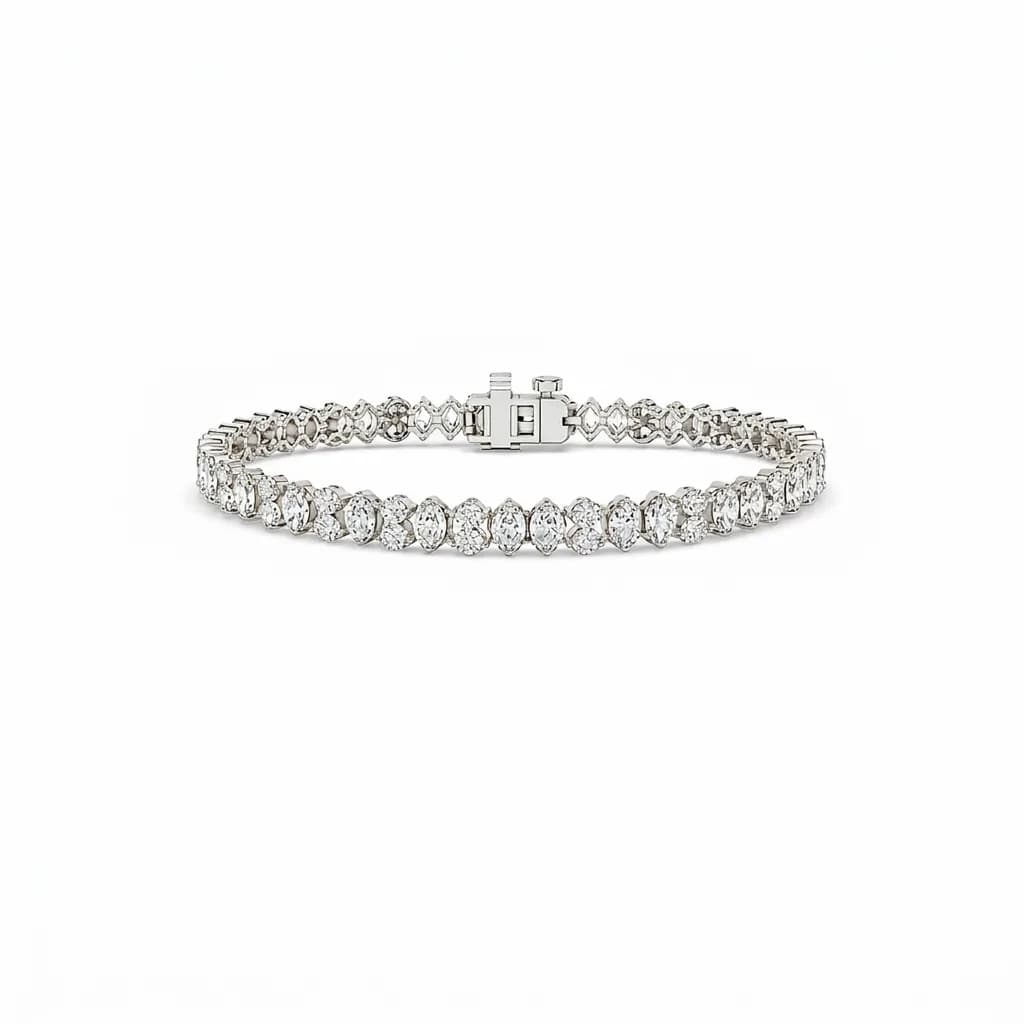 Alternating Marquise & Round Diamond Wedding Bracelet alternate view