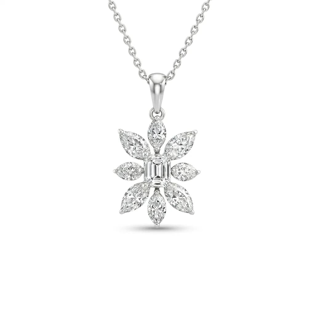 Emerald Sunburst Floral Diamond Pendant alternate view