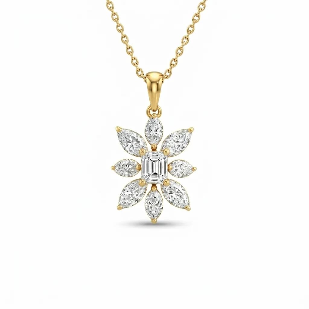 Emerald Sunburst Floral Diamond Pendant