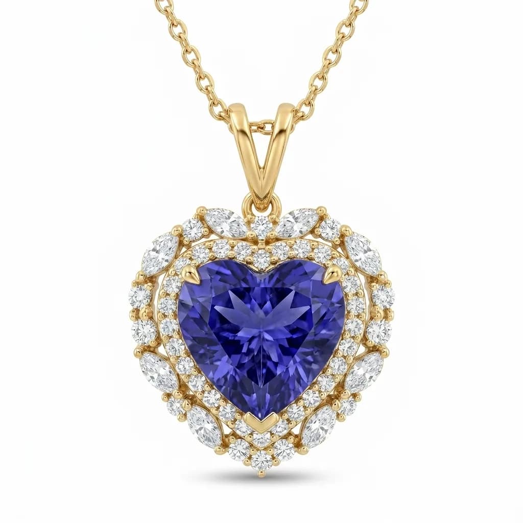 Heart Blue Sapphire Diamond Pendant