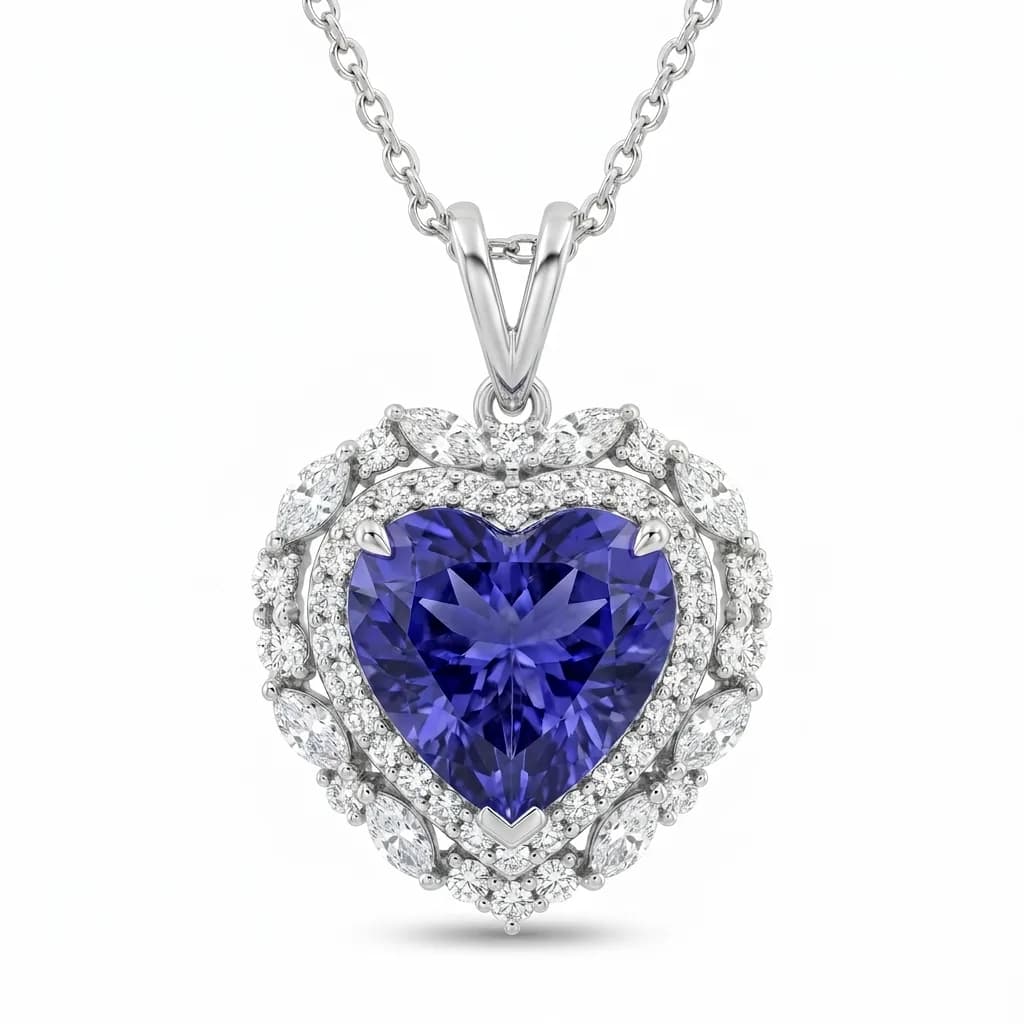 Heart Blue Sapphire Diamond Pendant alternate view