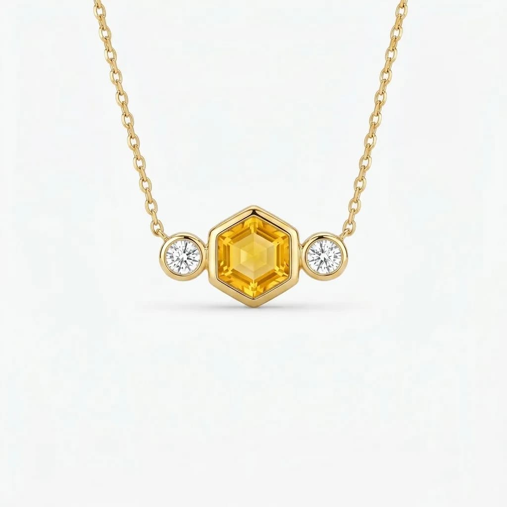 Hexagon Yellow Sapphire Diamond Pendant