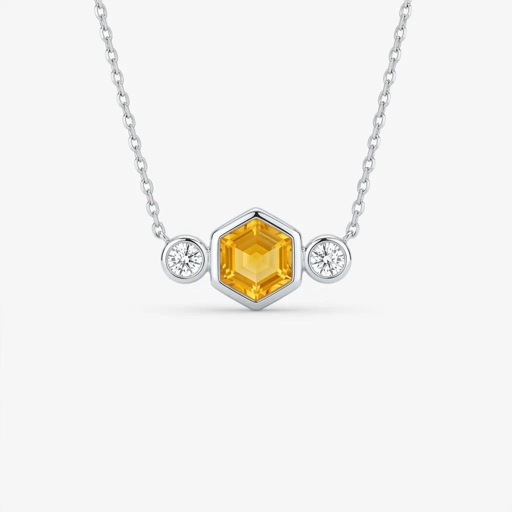 Hexagon Yellow Sapphire Diamond Pendant alternate view