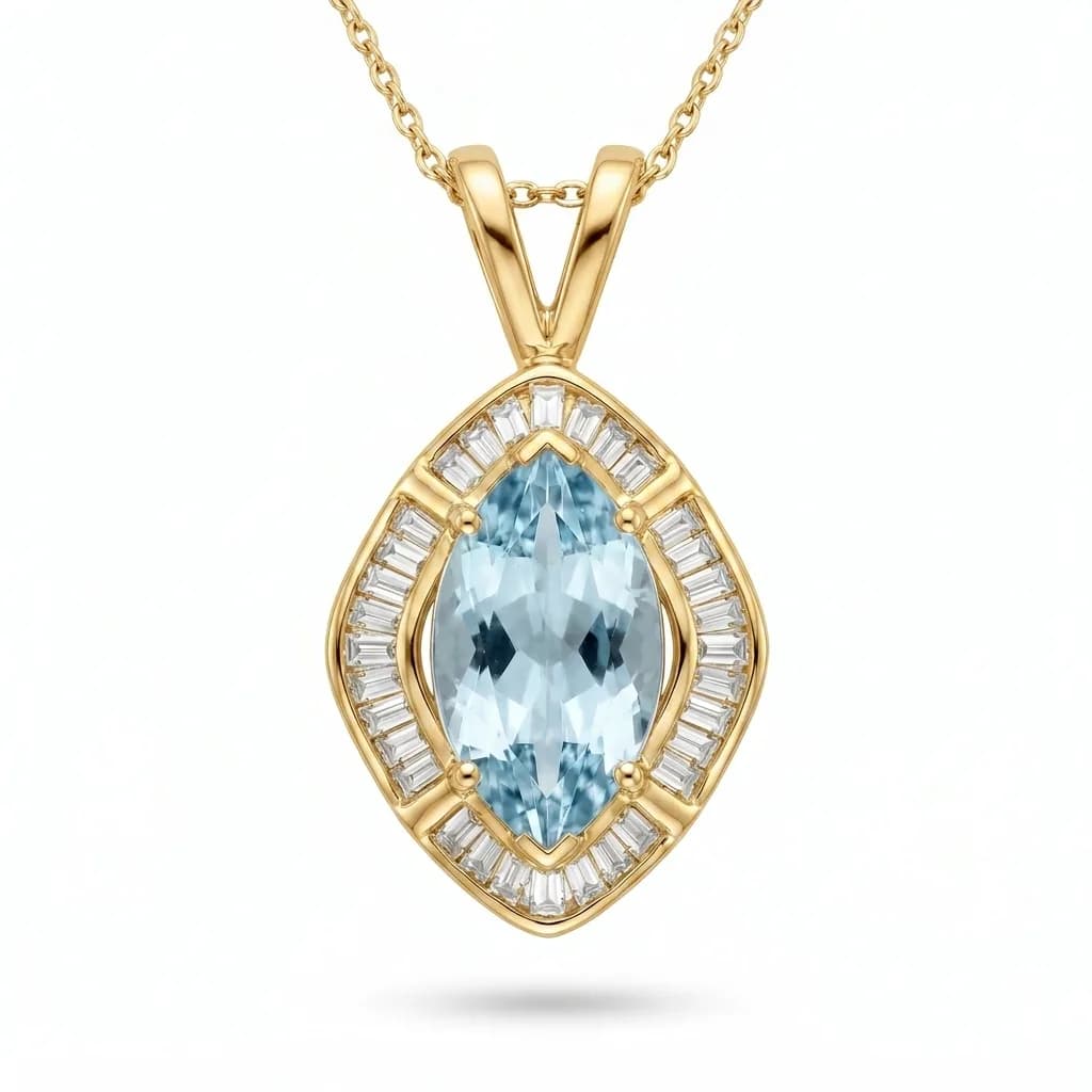 Marquise Aquamarine Diamond Pendant