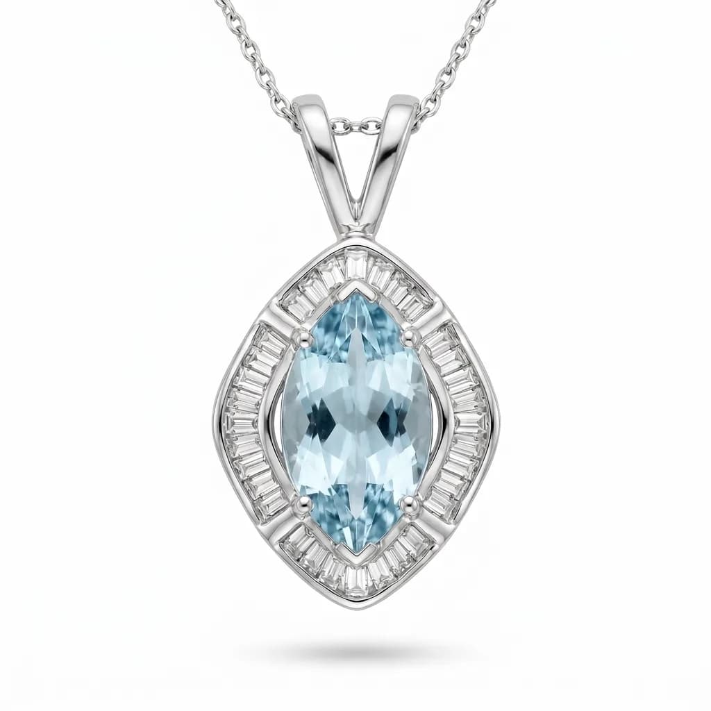Marquise Aquamarine Diamond Pendant alternate view