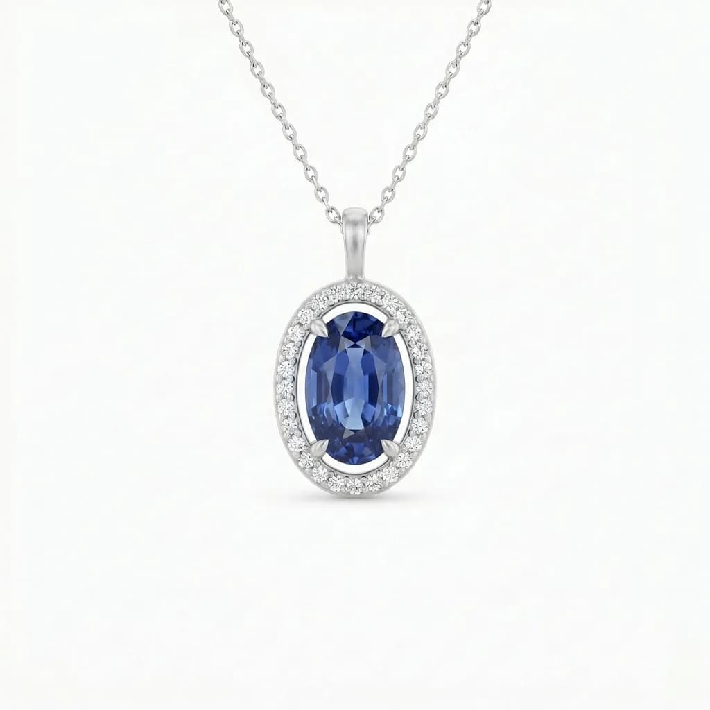 Oval Blue Sapphire Halo Pendant alternate view