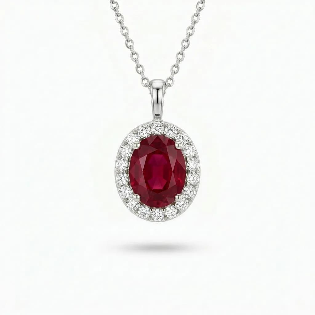 Oval Ruby Diamond Halo Pendant alternate view