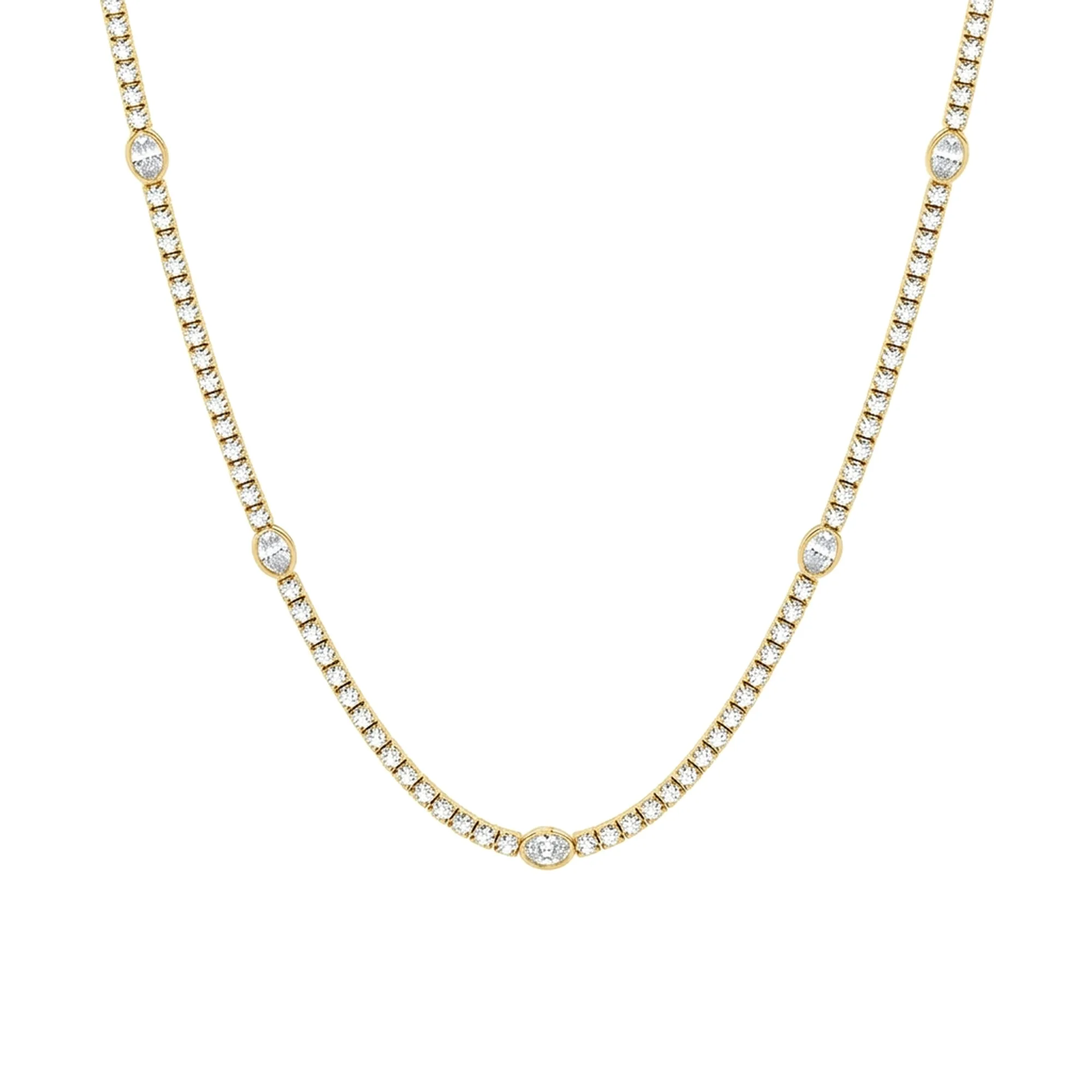 Oval Station & Round Lab Diamond Tennis Necklace