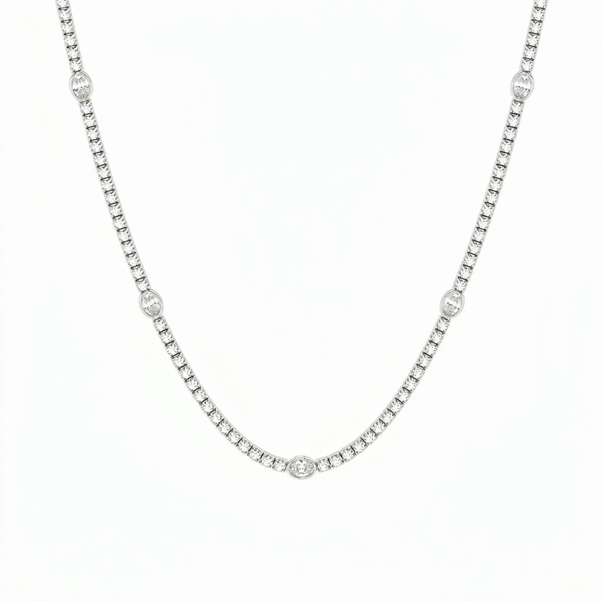 Oval Station & Round Lab Diamond Tennis Necklace alternate view