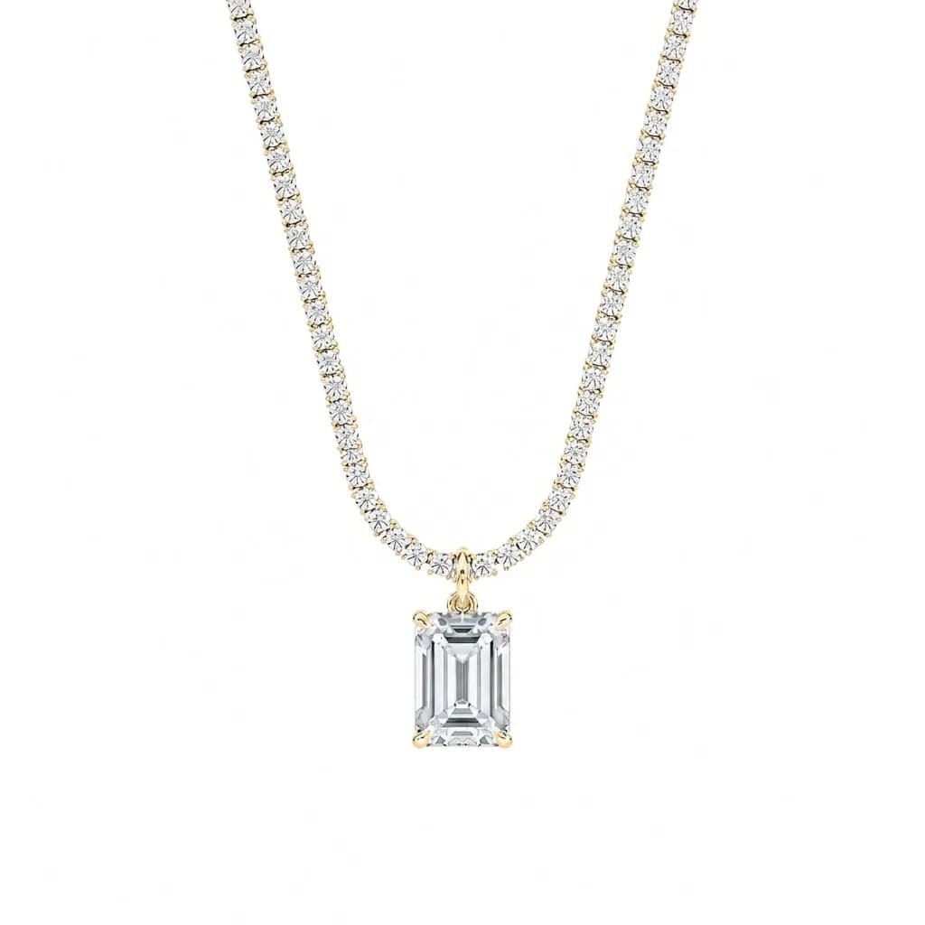 Emerald-Cut Lab Diamond Tennis Drop Necklace