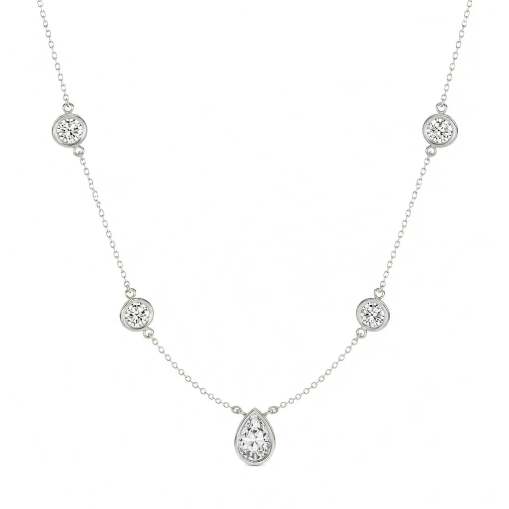 Bezel-Set Pear and Round Lab Diamond Station Necklace alternate view