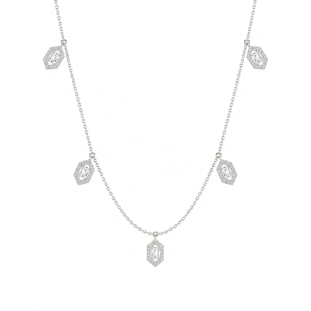 Emerald-Cut Lab Grown Diamond Multi-Halo Station Necklace alternate view