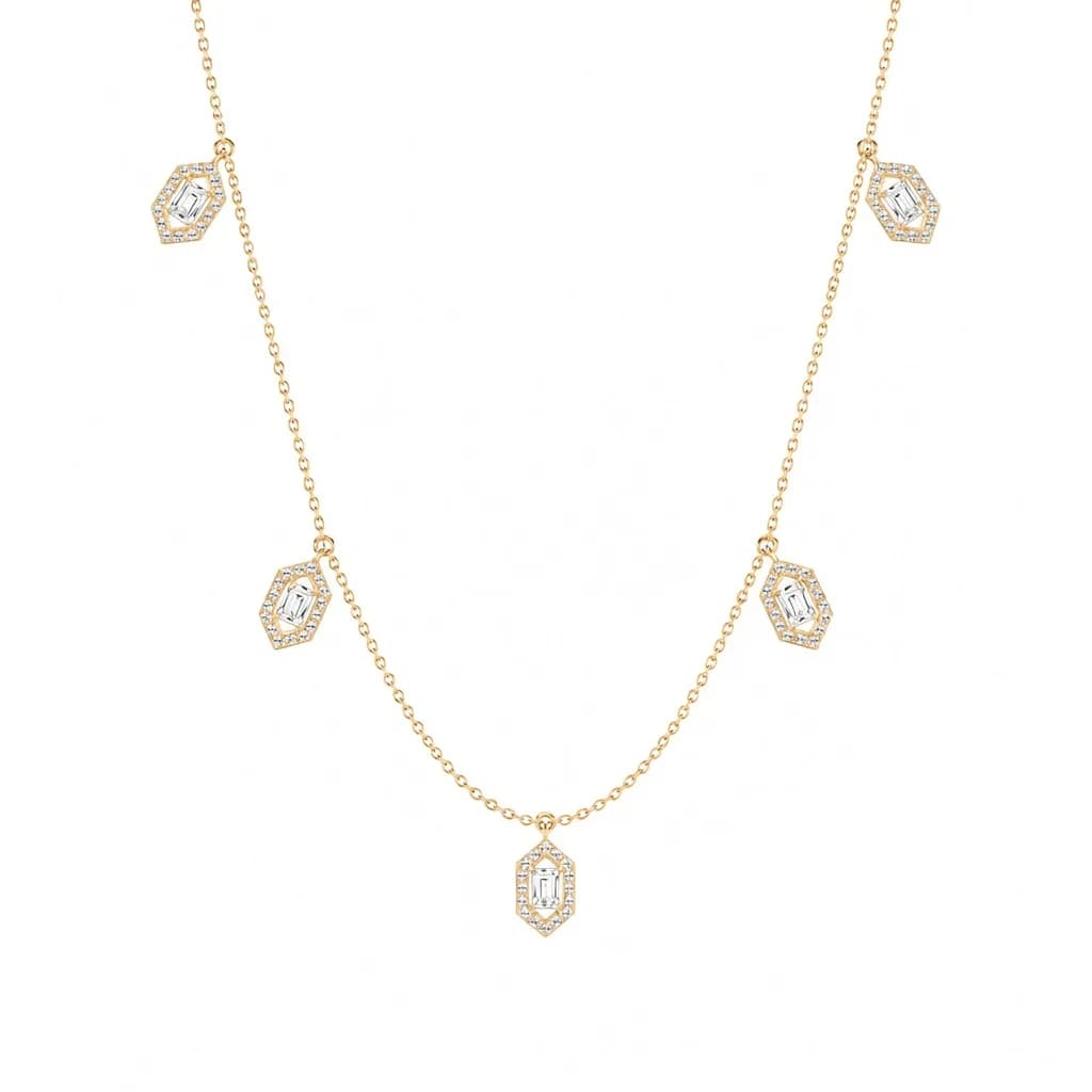 Emerald-Cut Lab Grown Diamond Multi-Halo Station Necklace
