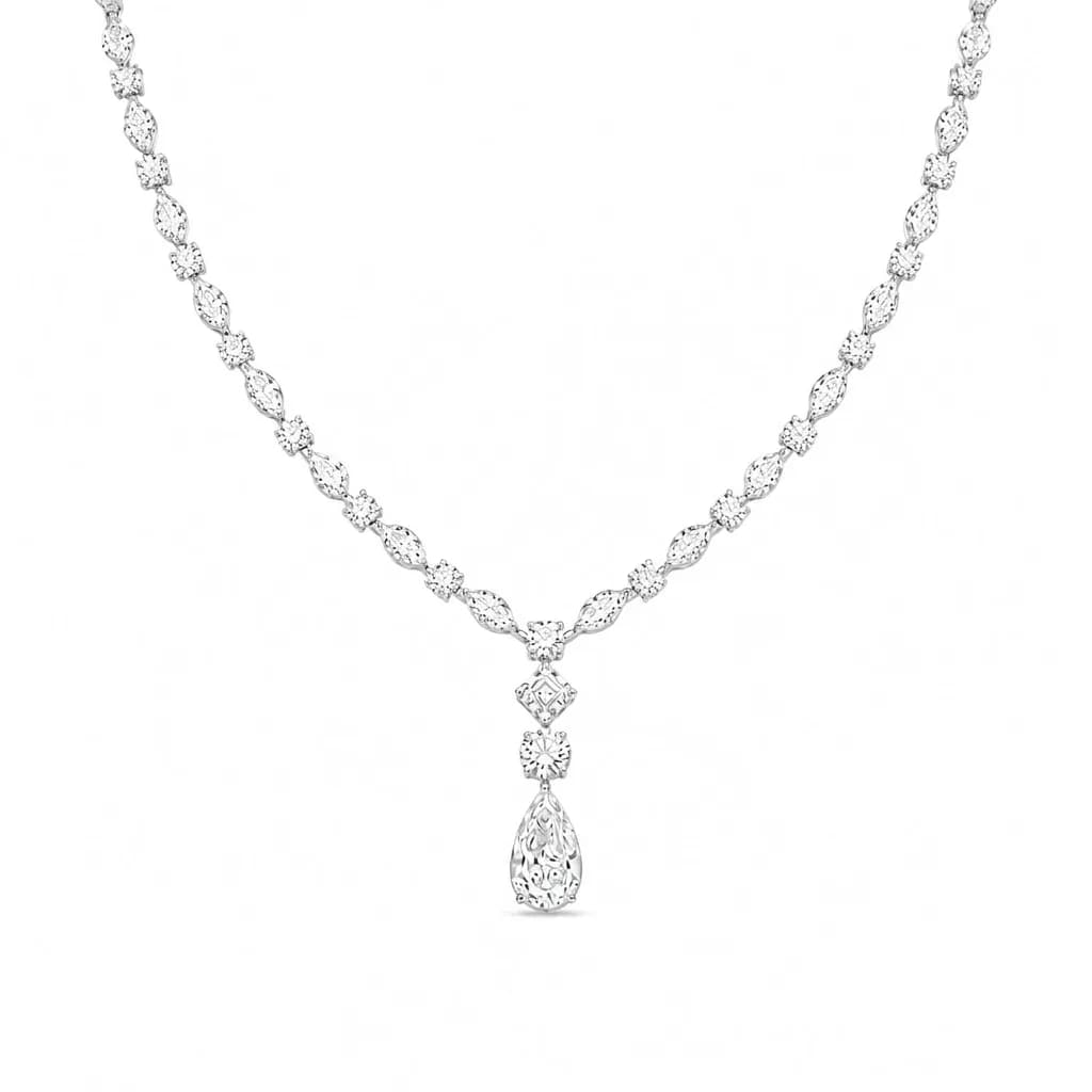 Marquise Linked Diamond Drop Necklace alternate view
