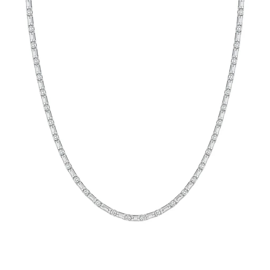 Alternating Emerald & Round Lab-Diamond Tennis Necklace alternate view