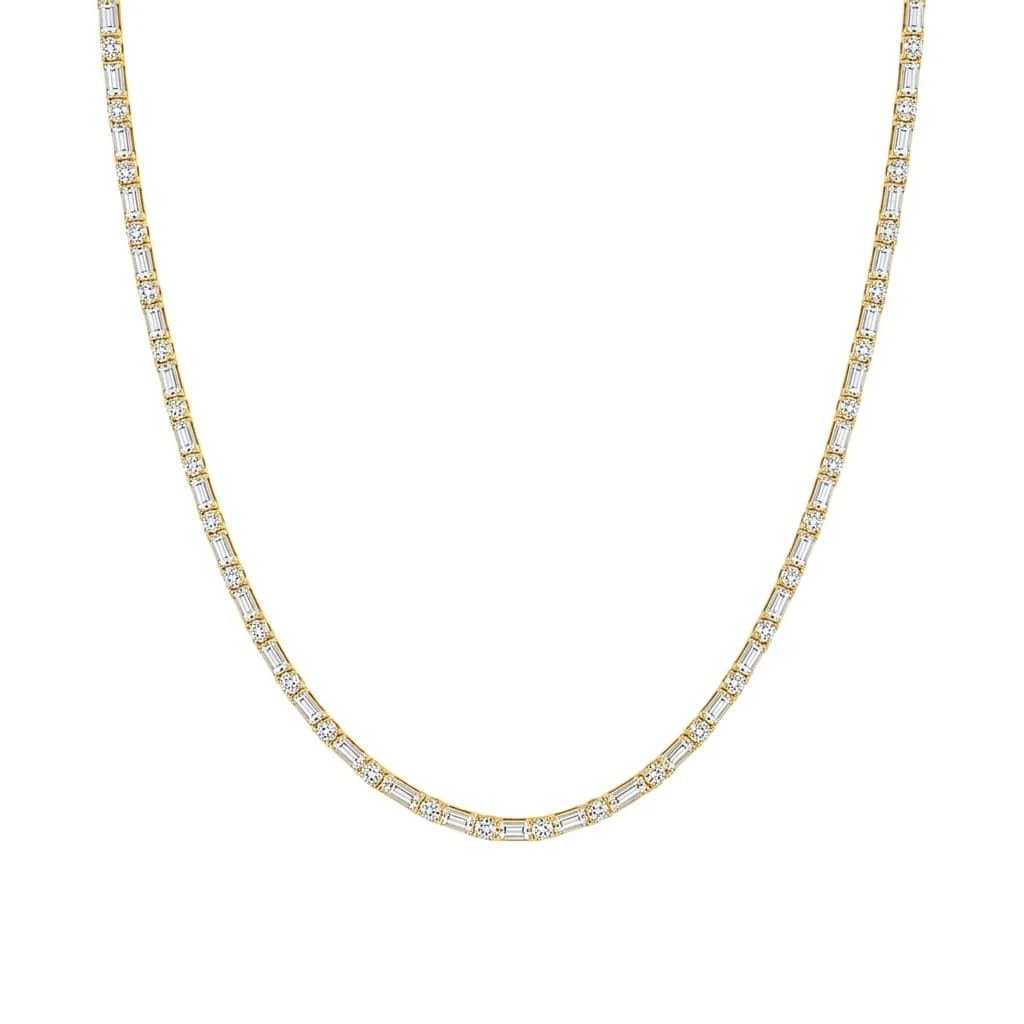 Alternating Emerald & Round Lab-Diamond Tennis Necklace