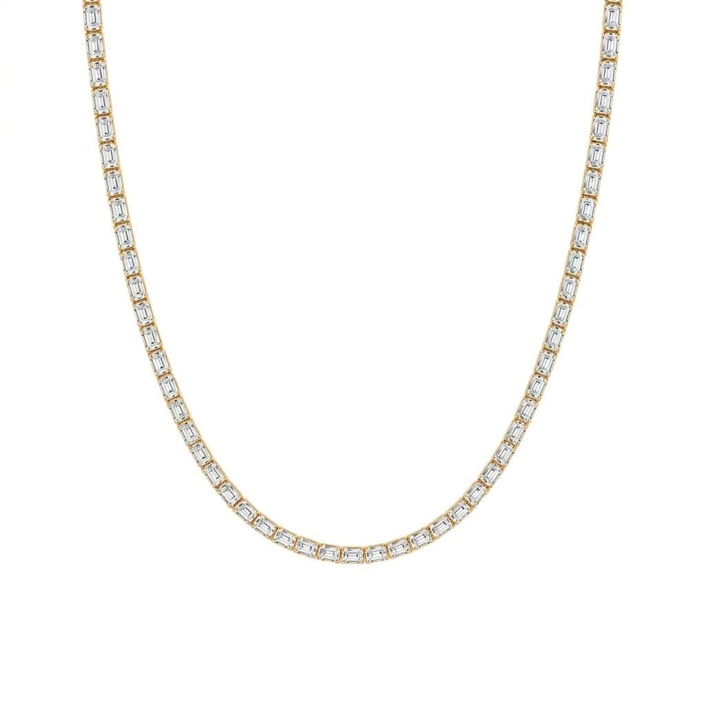 Elegant Horizontal Emerald Cut Diamond Tennis Necklace