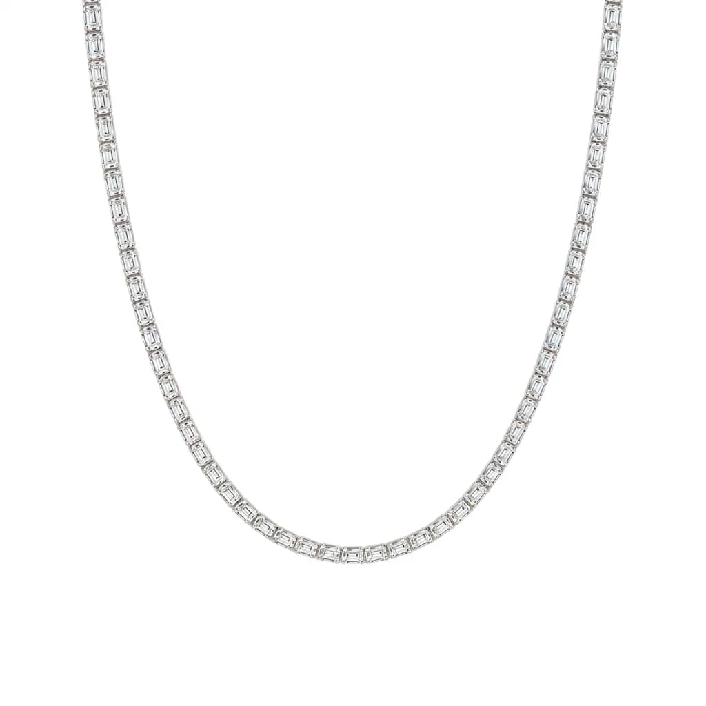 Elegant Horizontal Emerald Cut Diamond Tennis Necklace alternate view