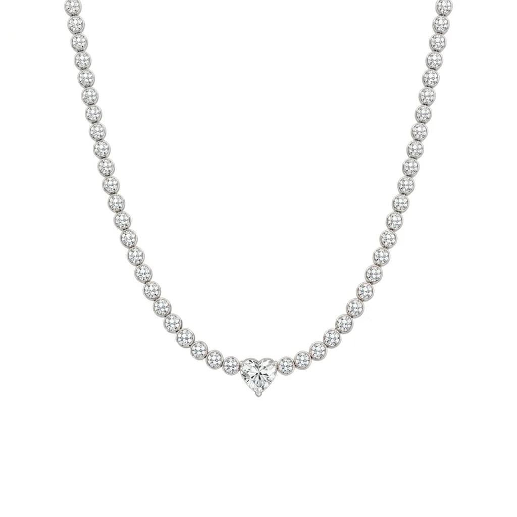 Mixed-Cut Heart and Round Diamond Tennis Necklace alternate view