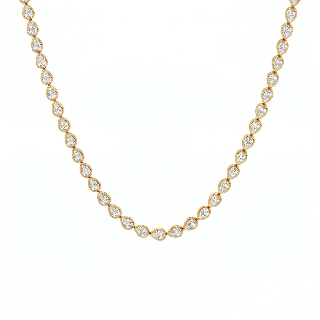 Horizontal Pear Lab Diamond Bezel-Set Tennis Necklace