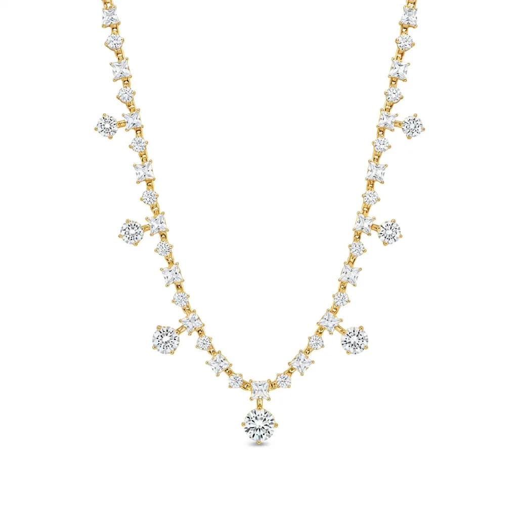 Princess Cut Geometric Station Necklace