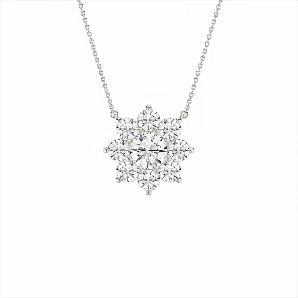 Diamond Cluster Flower Pendant alternate view