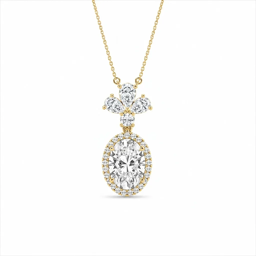Oval Crowned Halo Pendant